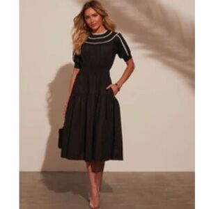 Vici Elegant Black Midi Dress with White Accents